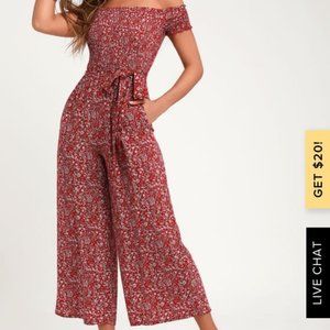 Behold Red Floral Print Off-the-Shoulder Jumpsuit